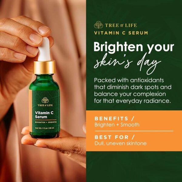 71EgxQdHqqL._SL1500_.jpg Tree of Life Beauty Vitamin C Skin Care Set, Skin Brightening Face Oil for Dark and Age Spots, Facial Serums for Dry and Sensitive Skin with Hyaluronic Acid & Vitamin E for Soft Smooth Skin, 1 Fl Oz