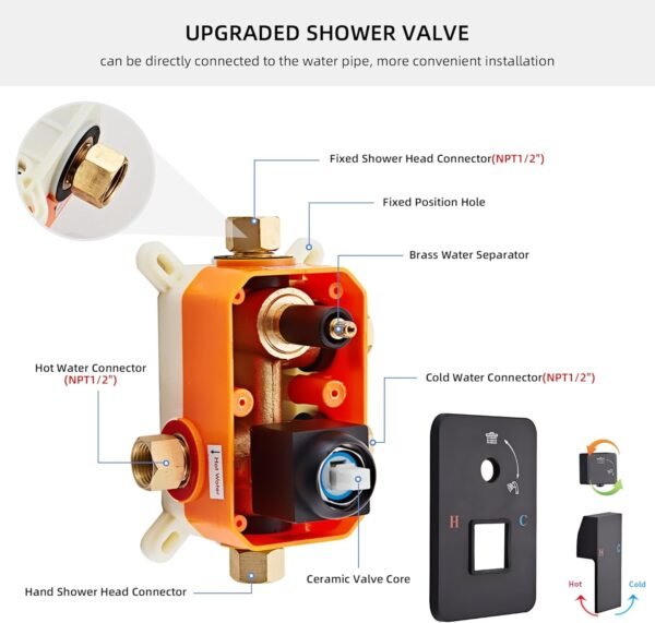 Shower Faucet Set, Matte Black Rainfall Shower System Complete Wall Mounted for Bathroom with 8 Inch Square Shower Head and Handheld Shower Head Rain Mixer Combo Set