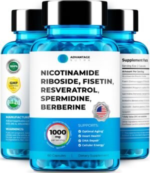 Liposomal Nicotinamide Riboside Supplement - NMN Supplement Alternative - NR Supplements Nicotinamide Riboside w/ Fisetin, Resveratrol, Spermidine, Berberine Anti Aging Nad Resveratrol 60 caps 1 pack