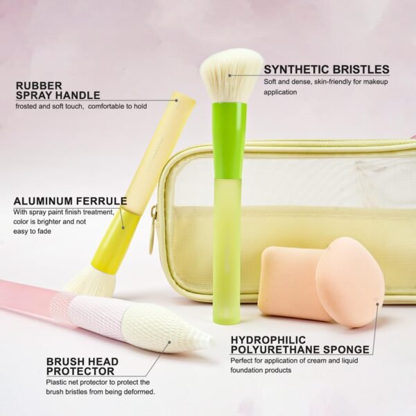 18-Pcs Makeup Brush Set for Beginners - Travel-Friendly with Soft Arthritis-Friendly Handles & Non-Shedding Bristles | Includes Storage Bag, Eyeshadow Brushes & Sponges (Multi-Color)