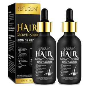 2Pack 5% Minoxidil Hair Growth Serum, Hair Growth for Men and Women, Hair Regrowth Serum For Stronger Thicker Longer Hair Help, Natural Facial Hair Treatment for Grooming Thickening