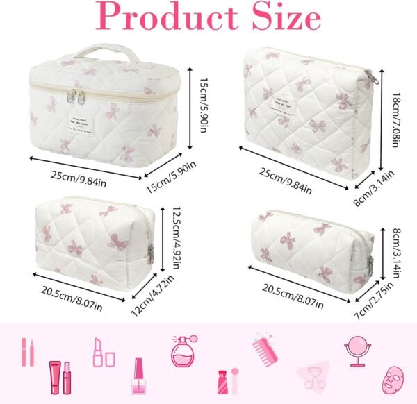 71F-2nnTWOL._AC_SL1500_.jpg 4 Piece Cute Pink Bow Quilted Makeup Bag Set, Large Capacity Travel Makeup Bags for Women and Girls, Includes Small, Small-Medium,Medium, and Large aesthetic makeup&Cosmetic Bags (4PCS-Pink Bow)