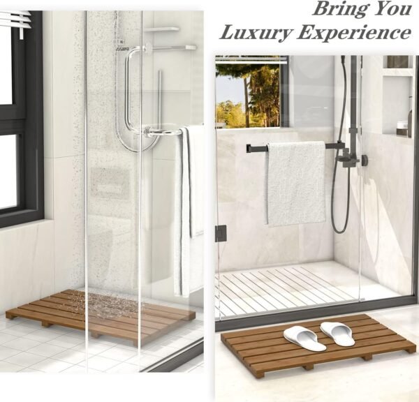 Bamboo Wooden Bath Floor Mat for Luxury Shower - Non-Slip Bathroom Waterproof Carpet for Indoor or Outdoor Use (Walnut)