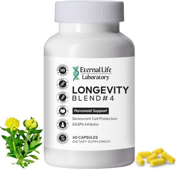 Quercitin, Rhodiola Rosea, Luteolin and Rutin Longevity Blend #4 Anti-Aging Supplement for Cellular Defense with Immunity and Energy Support, Antioxidants
