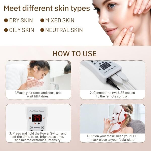 Blue Red Light Theràpy Màsk for Face, 7 Colors led face màsk Light Theràpy, Portable Facial Skin Care Màsk for Face and Neck At Home