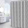 DDQQ 4Pcs Grey Shower Curtain Set with Rugs Stripe Bathroom Sets Geometric Wave Lines Shower Curtain with 12 Hooks Bathroom Decor with Rugs Bath Accessories with Mats Toilet Lid Cover