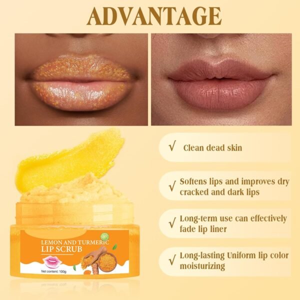 71FVW0l8U6L._SL1500_.jpg Turmeric Lemon Lip Scrub with Brush, Lip Scrubber Exfoliator for Dark Lips, Dry, Chapped Lips, Reduce Fine Lines, Natural Nourish Sugar Lip Scrub with Aloe Vera, Deep Hydration Moisturization 100g