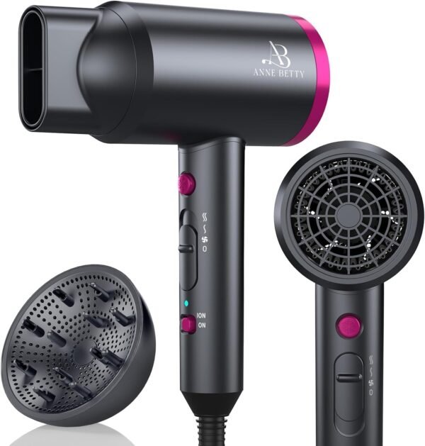 71FdnjYGPgL._AC_SL1500_.jpg Ionic Hair Dryer with Diffuser, Powerful 1800W Blow Dryer for Women & Men, Fast-Drying Hair Dryer with Nozzle for Home, Salon, Travel