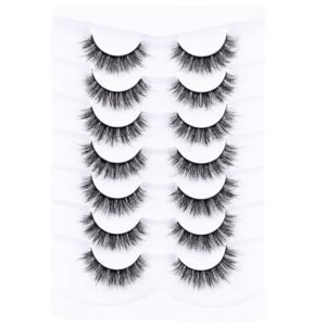False Eyelashes Cat Eye Lashes Faux Mink Lashes Natural Look Fluffy Wispy Lashes That Look Like Extensions Pestañas Postizas D Curl Lash Strips Short Fox Eye Lashes 7 Pairs Pack