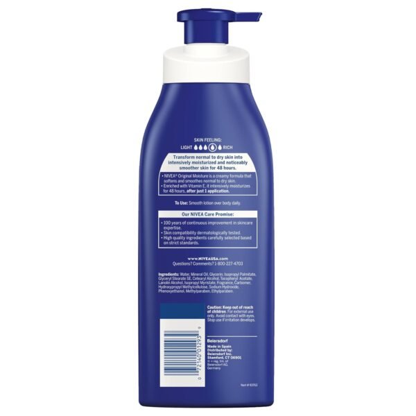 NIVEA Original Moisture Body Lotion with Vitamin E, 48-Hour Body Moisturizer for Normal to Dry Skin, 16.9 Fl Oz Pump Bottle