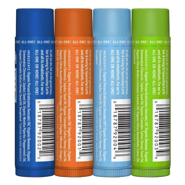 71FmvfPAlWL._SL1080_.jpg Dr. Bronner's - Organic Lip Balm Variety Peppermint, Orange Ginger, Naked, Lemon Lime) - Made with Organic Beeswax and Avocado Oil, For Dry Lips, Hands, Chin or Cheeks, 0.15 Ounce (Pack of 4)
