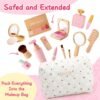 Wooden Makeup Toy Set for Girls Pretend Play Makeup Kit for Toddlers 3-5 with Eyeshadow/ Mascara/ Perfume/ Blush/ Mirror/ Bag, Birthday Gifts for Girls Toys Kids Aged 3 4 5 6 7 8
