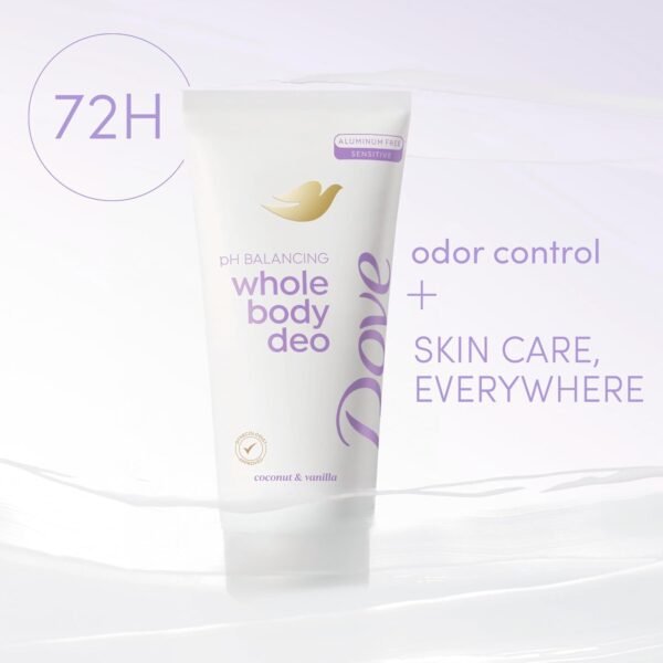 Dove Whole Body Deo Aluminum Free pH Balancing Cream Deodorant Coconut & Vanilla for 72h Odor Control 2.5 oz