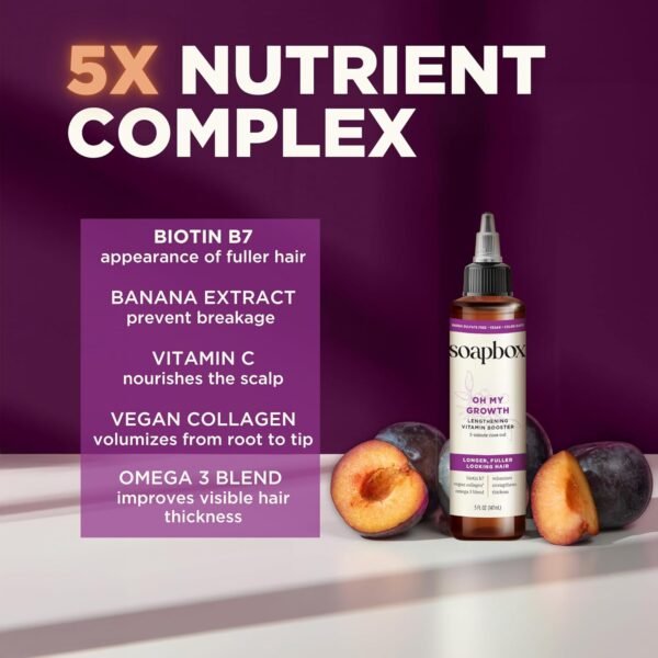Soapbox Oh My Growth, Lengthening Vitamin Booster Treatment for All Hair Types with Biotin, Vegan Collagen & Vitamins A & C, Paraben & Cruelty Free, For Thicker, Fuller Hair for Men & Women (5 oz)