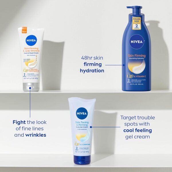 NIVEA Nourishing Hydration Skin Firming Body Lotion (16.9 Fl Oz) + Skin Firming & Toning Body Gel Cream with Hyaluronic Acid (6.7 Oz), Enriched with Q10 and Vitamin C