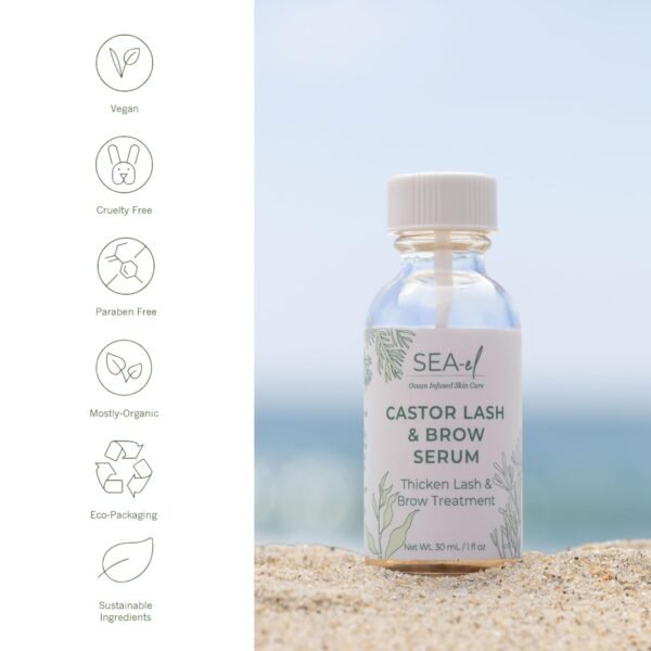 71G1iR3kGcL._SL1500_.jpg Sea El Castor Lash & Brow Serum Organic Castor Oil Rosemary Oil & Black Seed Oil Hair Conditioner - Eyelashes & Eyebrow Thickening & Growth Essentials for Women & Men - 1 fl oz Bottle