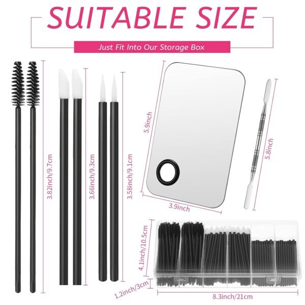 Maitys 260 Pieces Disposable Makeup Tools Kit, Eyeliner Brushes Mascara Wands Lipstick Applicators Plastic Organizer Box Short Waterproof Cape Stainless Steel Makeup Palette, Spatula(Black)