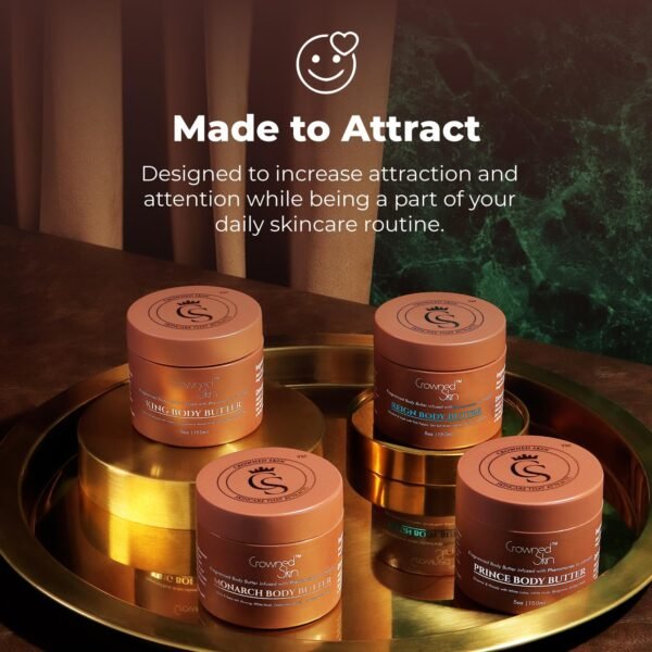 King Cologned Body Butter | Warm and Sensual Scent | Blended with Sandalwood & Leather | Infused with Organic Shea & Mango Butters | Moisturizing Formula with All-Day Fragrance | 5oz