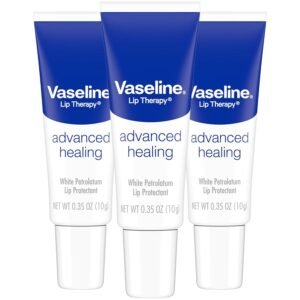 Vaseline Lip Therapy Advanced Healing 3-Pack – White Petroleum Moisturizing Lip Balm for Extremely Dry Lips, 0.35 Oz Ea