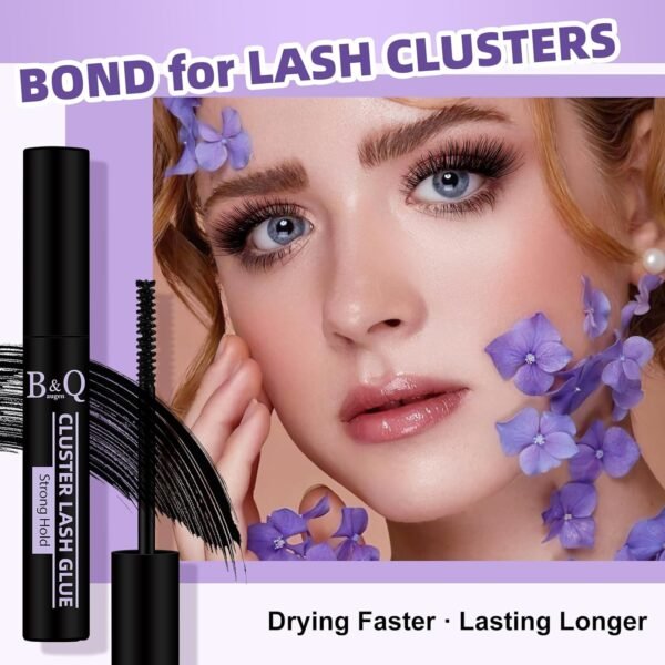 B&Qaugen Lash Cluster Glue 10ML Waterproof Cluster Lash Bond Waterproof for Eyelash Clusters Long Lasting DIY Lash Extension Strong Hold Eyelash Glue for Lash Extensions (Black,10ML)