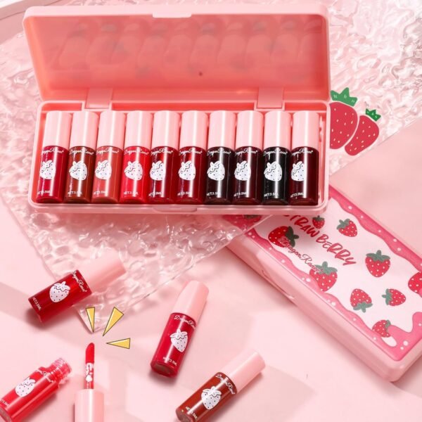 10 Colors Lip Tint Stain Set, Korean Moisturizing Lip Gloss Velvet Mini Liquid Lipstick, Multi-Use Lip and Cheek Tint, Non-Stick Cup, Lightweight, Long-Lasting Waterproof Lips Makeup