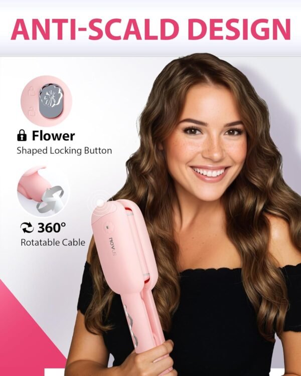 71GX9Sk1f1L._AC_SL1500_.jpg NOVUS Waver Curling Iron, Beach Waves Curling Wand, Ionic Hair Waver with Anti-Scald Hair Crimper, Easy to Use, 2 Barrel Hair Crimper for Short Hair Women, Pink, 1.25 Inch