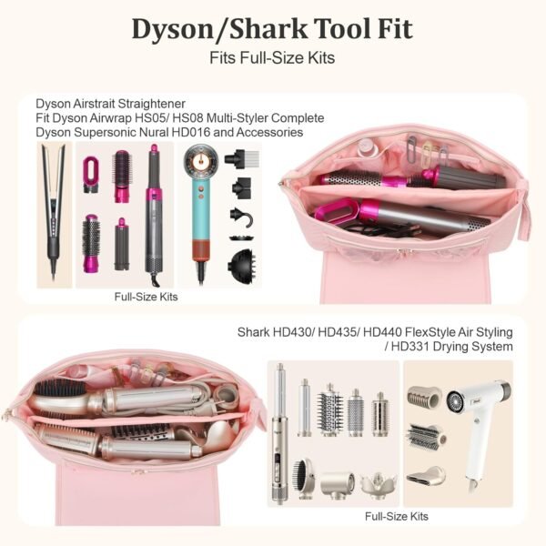PACKISM Hair Tools Travel Bag - Quilted Twill for Dyson Airwrap & Shark Flexstyle Full Size Kits with Heat Resistant Mat, Fit General Curling Irons/Flat Straighteners - Rose Pink