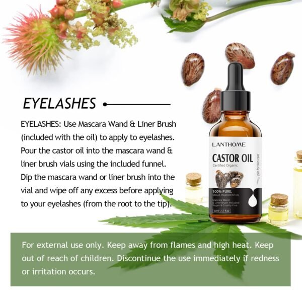 71GY1OJfagL._SL1500_.jpg Lanthome Organic Castor Oil Cold Pressed Certified (1.7 Floz with Eyelash Kit), Black Castor Oil for Eyelashes, Eyebrows & Skin Moisturizer, Hair Growth Hexane Free