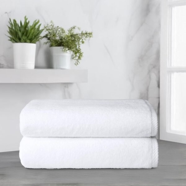 Amazon Basics 2 Piece Quick-Dry Oversize Bath Towel, 100% Cotton, White, 54" x 30"