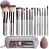 BS-MALL Travel Makeup Brush Set 14 Pcs Premium Synthetic Foundation Powder Concealers Eye shadows Blush Makeup Brushes with Cute Case and Makeup Sponge (A-Champagne)