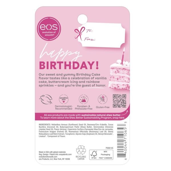 71H3ETGDOfL._SL1500_.jpg eos Natural Shea Moisturizing Lip Balm- Birthday Cake, All-Day Moisture Lip Care Products, 0.14 Ounce (Pack of 2)