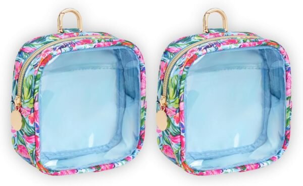 Yarnic Small Makeup Bag Clear Cosmetic Bag for Purse, Mini Makeup Travel Case, Travel Essentials for Women, 2 Pack, Tropical