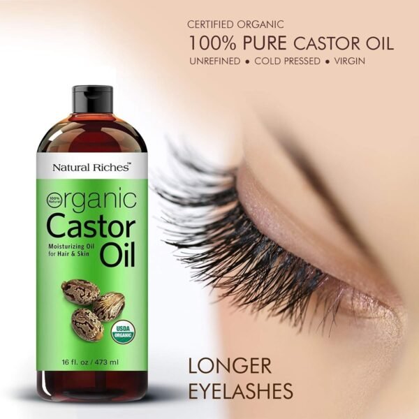 71HAG2W7cSL._SL1500_.jpg Natural Riches Organic Castor Oil - Cold Pressed, USDA Certified for Hair Growth, Thicker Eyelashes, Eyebrows - Moisturizes Dry Skin and Hair, Helps with Dandruff - Hexane-Free, 16 fl. oz.