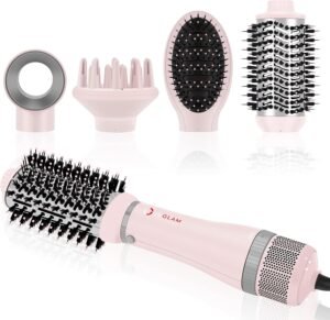 71HMP4qqnsS._AC_SL1500_.jpg IG INGLAM 4 in 1 Blowout Hair Dryer Brush Set - Negative Ion Detachable Hair Dryer, Volumizer Styler with 2 Brush Heads, Pink