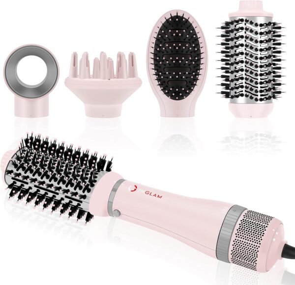 71HMP4qqnsS._AC_SL1500_.jpg IG INGLAM 4 in 1 Blowout Hair Dryer Brush Set - Negative Ion Detachable Hair Dryer, Volumizer Styler with 2 Brush Heads, Pink
