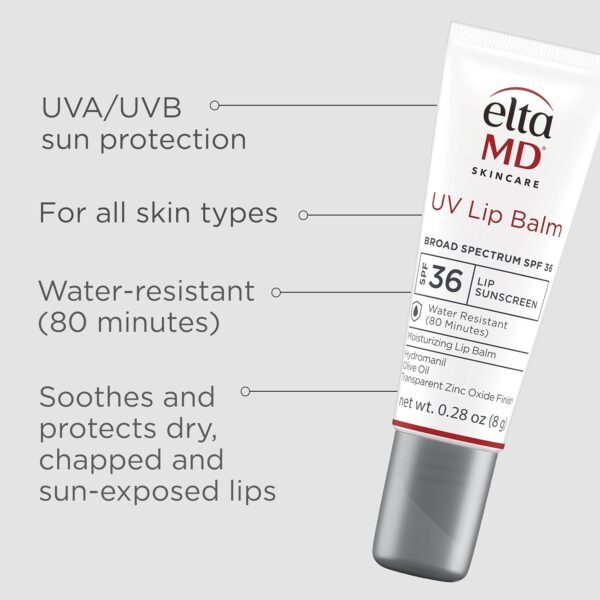 71HWqfRhoNL._SL1500_.jpg EltaMD UV Lip Balm Sunscreen, Moisturizes and Protects Dry Cracked Lips, Water Resistant up to 80 Minutes, Transparent Zinc Oxide Sunscreen