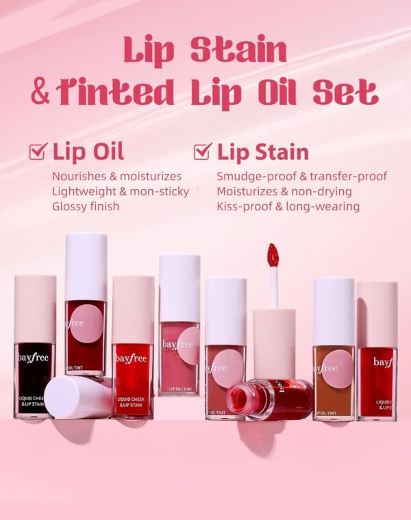 71HablX-rPL._SL1500_.jpg Tinted Lip Oil & Lip Stain Set, Korean Makeup, Smudge-Proof,Long-Wearing, 2-in-1 Cheek and Lip Tint with Moisturizing, High-Shine, Lightweight & Non-Sticky for Dry Lips, Cruelty-Free & Vegan