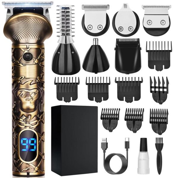 Beard Trimmer for Men Cordless, 6-in-1 Electric Mens Hair Clippers,Professional Clippers for men, Zero Gapped Grooming Shaving Machine, with LED Display, Nose/Face/Body/Baerd/Clippers and Trimmers set