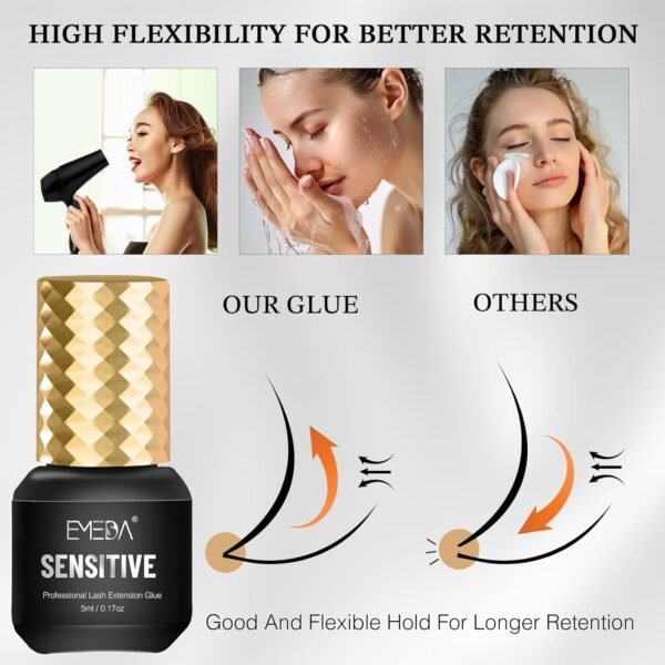71Hf3DDZ1xL._SL1500_.jpg EMEDA Sensitive Lash Extension Glue - 0.5s Fast Drying Individual Eyelash Glue Retention 7 Weeks Waterproof Strong Hold Semi Permanent Adhesive for Lash Extensions Not for Beginners (5ml 0.5s)