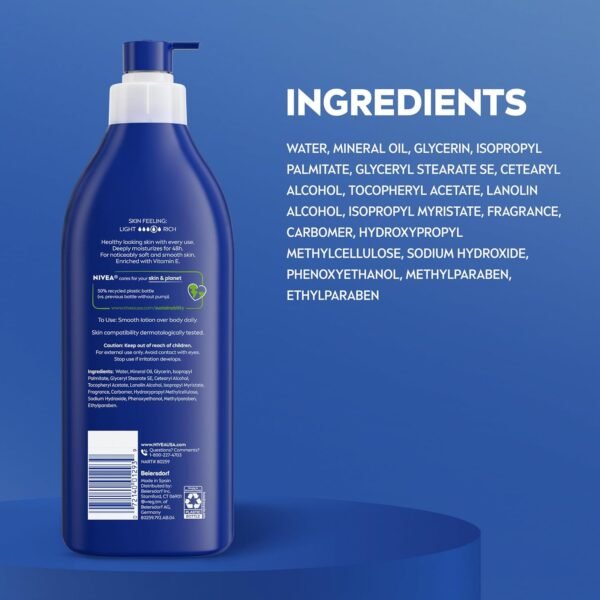 NIVEA Original Moisture Body Lotion with Vitamin E, 48-Hour Body Moisturizer for Normal to Dry Skin, 16.9 Fl Oz Pump Bottle