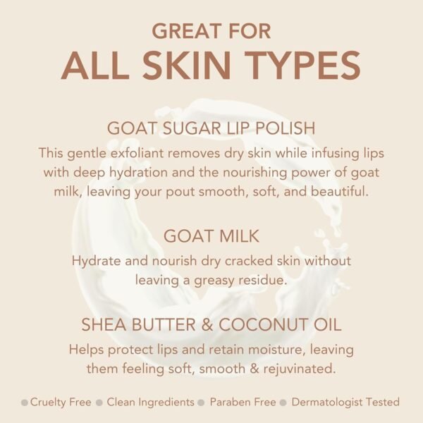 71HiuCCOucL._SL1500_.jpg Dionis Goat Milk Sugar Lip Polish – Gentle Exfoliating Scrub for Soft Smooth Lips, Hydrating Clean Beauty Treatment Before or After Lipstick, Paraben-Free, Cruelty-Free, Made in USA – 0.5 oz Jar