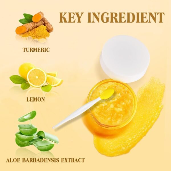 71HmQW7Y00L._SL1500_.jpg Turmeric Lemon Lip Scrub with Brush, Lip Scrubber Exfoliator for Dark Lips, Dry, Chapped Lips, Reduce Fine Lines, Natural Nourish Sugar Lip Scrub with Aloe Vera, Deep Hydration Moisturization 100g