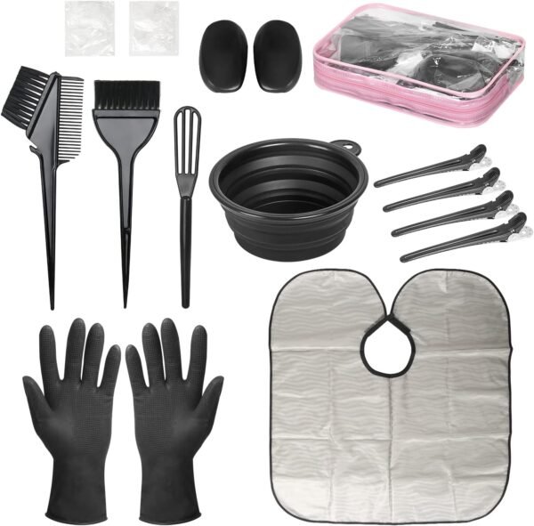 71Hp1wkdIZL._AC_SL1500_.jpg ROOHUA 16 Pieces Hair Dye Coloring Kit- Hair Tinting Bowl, Hair agitator, Dye Brush, Ear Cover, Hairpin, Hair Coloring Cape For Hair Dye Tools