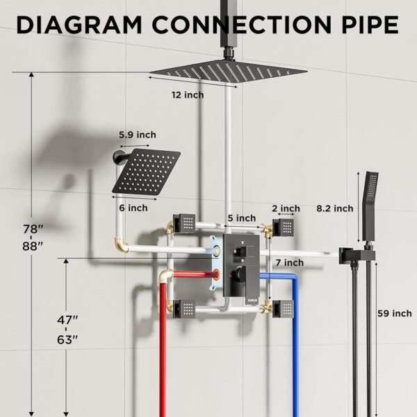 Shower Systems with 4 Body Spray Jets, STARBATH 4 Way 12+6" Rainfall Shower Head with Handheld Combo, Ceiling Mounted Shower Jets System in Wall Shower Faucet Sets Complete, Matte Black