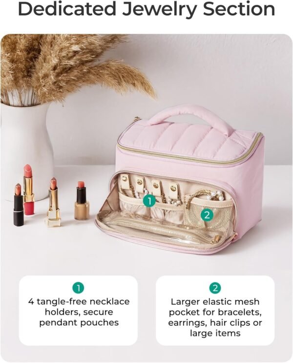 BAGSMART Travel Makeup Bag with Jewelry Organizer, Portable Make Up Bag, Puffy Wide-Opening Cosmetic Storage Pouch for Women’s Toiletries and Travel Essentials (Black)