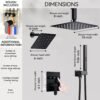 Shower Faucet Set Matte Black Shower System,Ceiling Rainfall Shower and Wall Mount Rain Shower with 2 in 1 Handheld, Simultaneous Use of All Functions, Shower Fixtures with Pressure Balance Valve