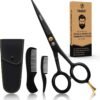 5” Professional Beard Mustache Scissors with 1 Beard Comb, 1 Mustache Comb and Travel Pouch - Perfect Beard Trimming Scissors for All Facial Hair Scissors - Grooming Scissors