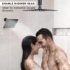Shower Faucet Sets Shower Systems Matte Black, STARBATH 12+6" Dual Rain Shower Head with Handheld Spray for Two People, Ceiling Mount Rainfall 3 Way Shower Valve with 5 Diverter and Trim Kit Complete