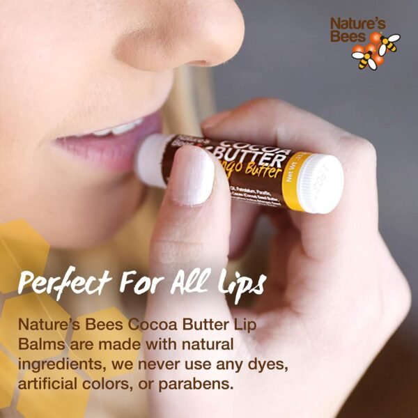 71I2YRE5tHL._SL1500_.jpg Nature's Bees Cocoa Butter Lip Balm Moisturizer, Shea Butter Flavor, Hydrating Lip Care for Dry Lips, Made in the USA with Coconut Oil, Beeswax, Vitamin E, and Aloe, 0.15 oz Each, 24 Pack