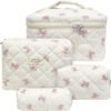 71I4T8IfHAL._AC_SL1500_.jpg 4 Piece Cute Pink Bow Quilted Makeup Bag Set, Large Capacity Travel Makeup Bags for Women and Girls, Includes Small, Small-Medium,Medium, and Large aesthetic makeup&Cosmetic Bags (4PCS-Pink Bow)